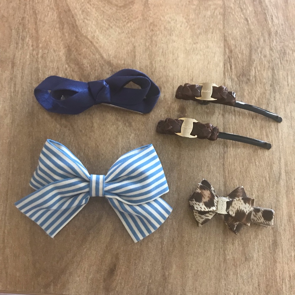 Set of Bow Hair Accessories Blue & Brown